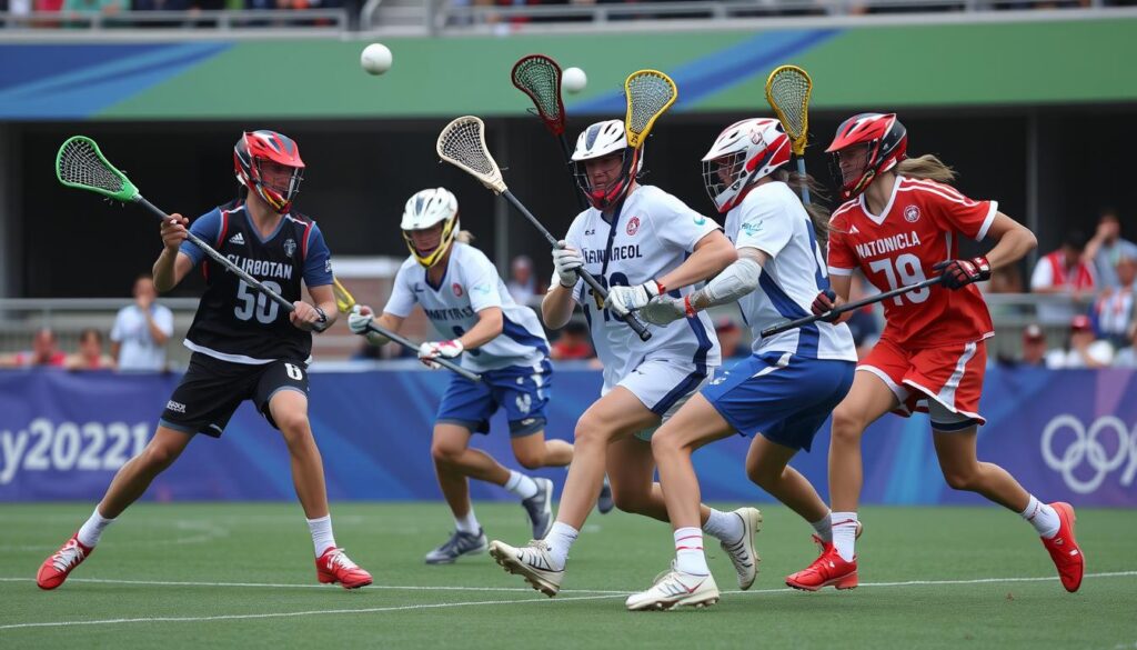 Lacrosse players competing in the sixes format for the 2028 Olympics